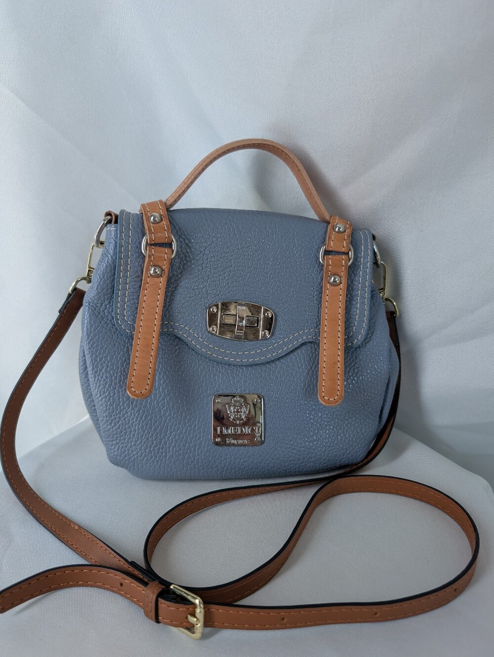 I Medici Firenze Two-Tone Pebbled Leather Crossbody Bag - Made in Italy